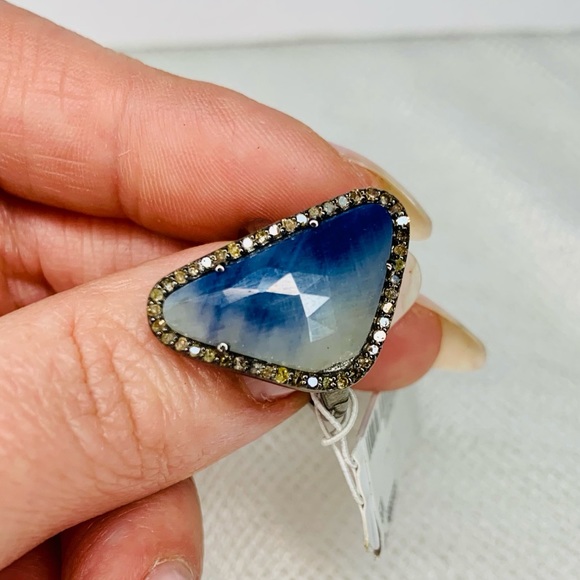 ADORNIA Blue Sapphire & Diamond Halo Ring NWT 7 - Picture 10 of 14